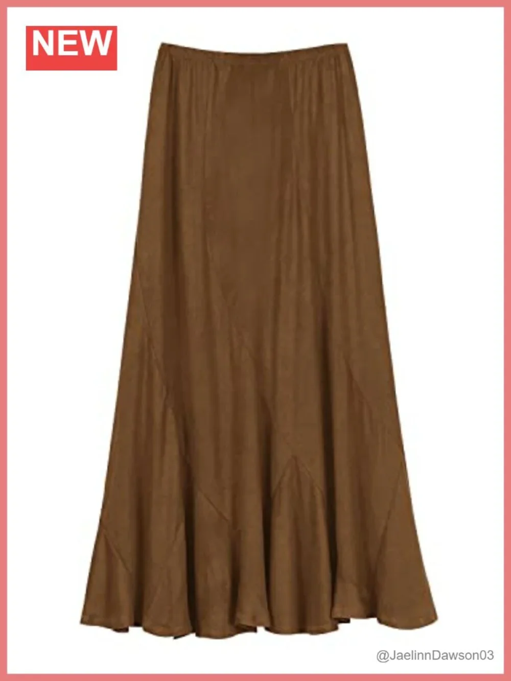 Faux Suede Elastic Waist Midi A-Line Flowy Skirt